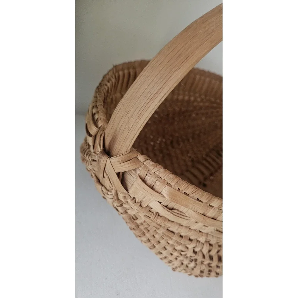Antique Hand-Woven Gathering Basket Bentwood Handle 9